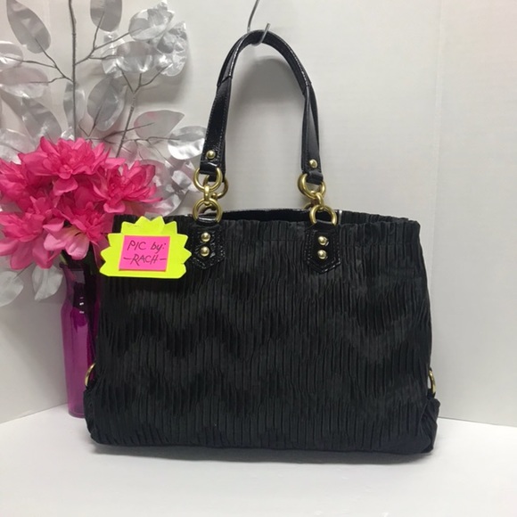 Coach Ashley 20050 Black Gathered Satin Purse Handbag & Wristlet SET - Picture 5 of 13